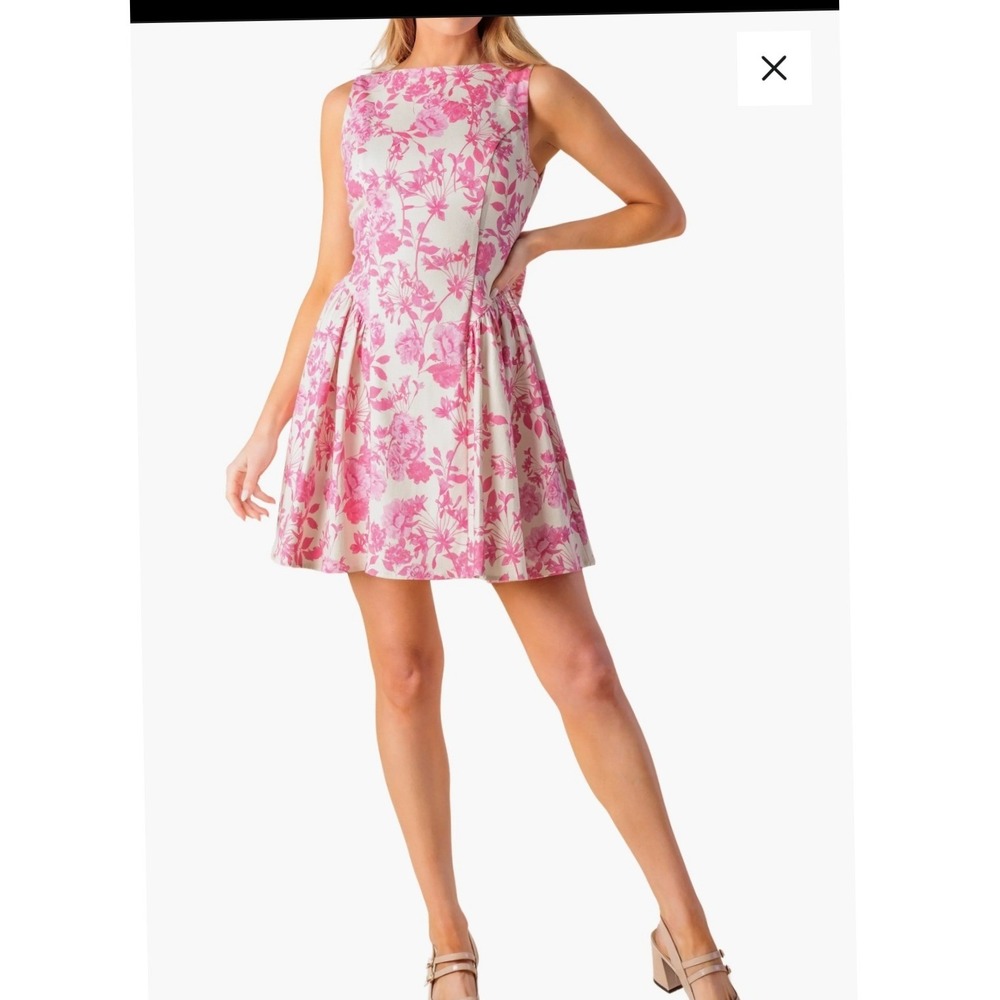 Flying Tomato Pink Floral Bow Back Mini‎ Dress Sleeveless Fit & Flare S